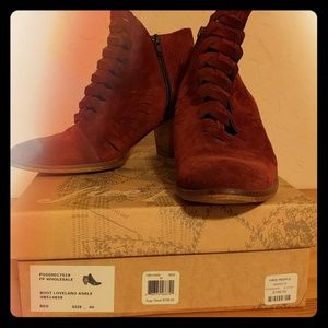 Free People Red Leather Loveland Ankle Boots 9